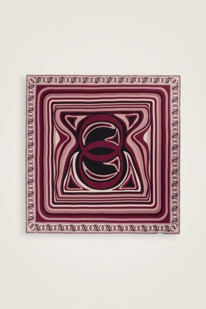 Dalgaların İçinde Bordeaux Dubbelzijdige Twill Zijden Hoofddoek - Afbeelding 4