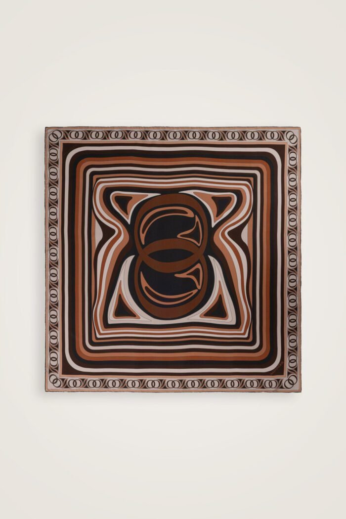 Dalgalarin Icinde Bruin-Oranje Dubbelzijdige Twill Zijden Hoofddoek - Afbeelding 4