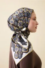 Twill-zijden hoofddoek zwart-goud – Girdap, 95×95 cm - Afbeelding 2
