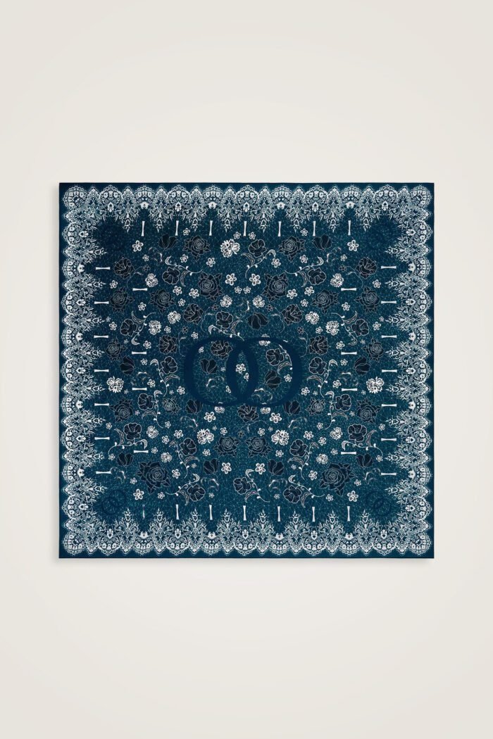 Gül Dantel Petrol-Turquoise Dubbelzijdig Tivil Zijden Hoofddoek - Afbeelding 3