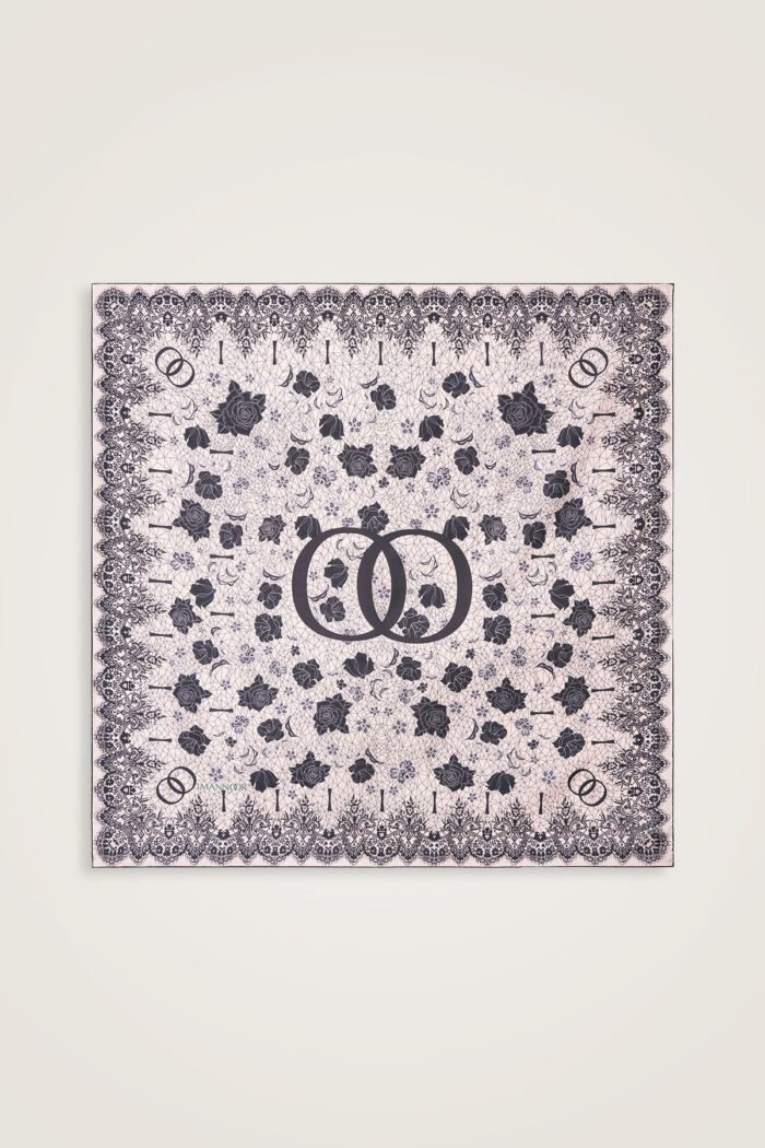 Gül Dantel Poederroze-Wit Dubbelzijdig Twill Zijden Hooffdoek - Afbeelding 2