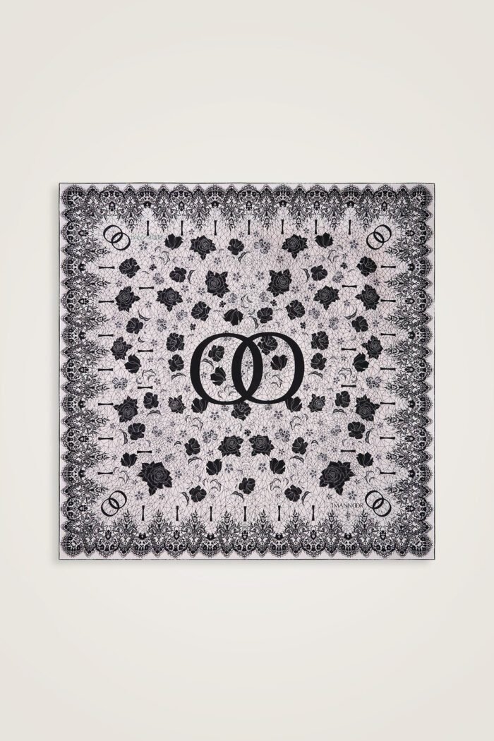 Gül Dantel Poederroze-Wit Dubbelzijdig Twill Zijden Hooffdoek - Afbeelding 3