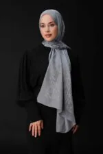 Glanzende jacquard sjaal grijs - Afbeelding 3