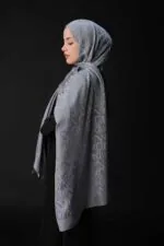 Glanzende jacquard sjaal grijs - Afbeelding 4