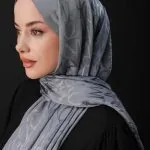 Glanzende jacquard sjaal grijs