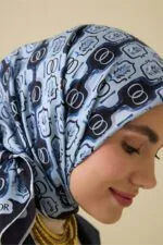 Twill-zijden hoofddoek blauw – Girdap, 95×95 cm