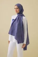 Naia katoenen sjaal met dambordprint – lavendel - Afbeelding 3