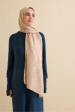 Dama Desen Antiek Beige Naia Katoenen Sjaal - Afbeelding 2