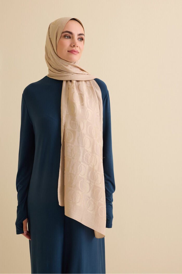 Dama Desen Antiek Beige Naia Katoenen Sjaal - Afbeelding 2