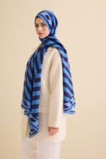 Cizgi Noor Blauw Viscose Sjaal - Afbeelding 2