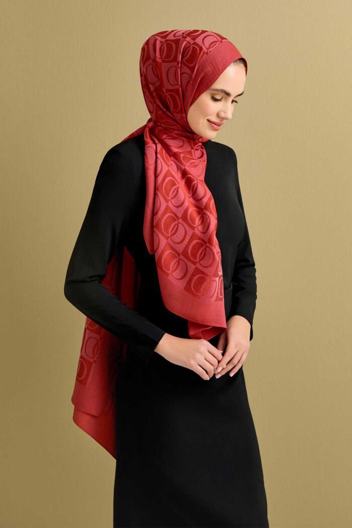 Dama Desen Baksteenrood Naia Katoenen Sjaal - Afbeelding 3