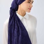 Dama Desen MarineBlauw  Naia Katoenen Sjaal