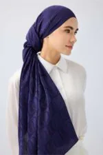 Naia katoenen sjaal met dambordprint – marineblauw