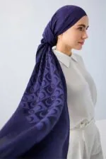 Naia katoenen sjaal met dambordprint – marineblauw - Afbeelding 2