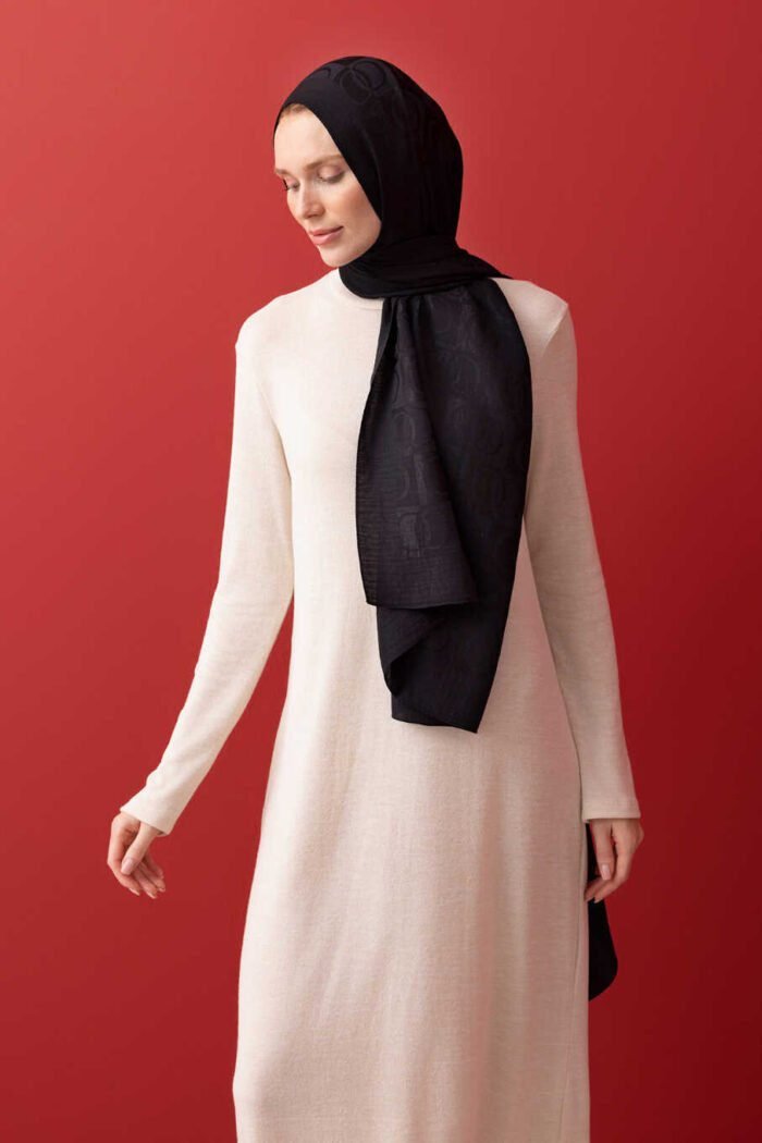 Dama Desen Zwart Naia Katoenen Sjaal - Afbeelding 2