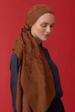 Naia katoenen sjaal met dambordprint – cognac - Afbeelding 2
