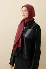 Glanzende jacquard sjaal bordeaux – Dama Logo - Afbeelding 2