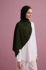 Tencel stretch sjaal khaki – Geweven Noor - Afbeelding 2