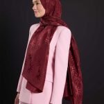 Gunes Dogarken Bordeaux Shiny Jacquard Sjaal