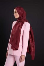 Gunes Dogarken Bordeaux Shiny Jacquard Sjaal