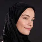Glanzende jacquard sjaal zwart – Güneş Doğarken