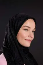 Glanzende jacquard sjaal zwart – Güneş Doğarken