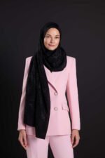 Gunes Dogarken Zwart Shiny Jacquard Sjaal - Afbeelding 2