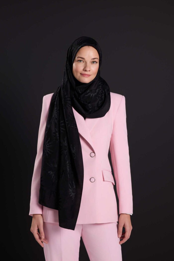 Gunes Dogarken Zwart Shiny Jacquard Sjaal - Afbeelding 2