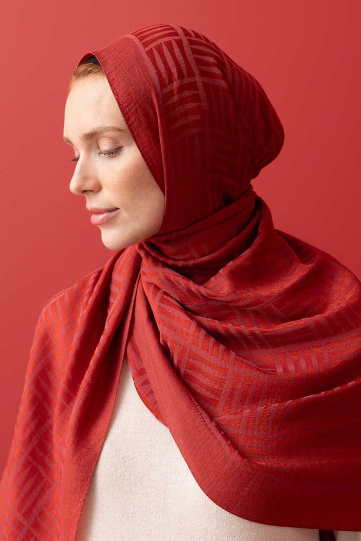 iman-kare-kiremit-naia-pamuk-sal-naia-pamuk-sal-imannoor-12584-46-B İman Kare Terracottakleur Naia Katoenen Sjaal - Afbeelding 1