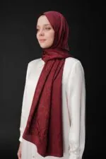 Glanzende jacquard sjaal bordeaux - Afbeelding 2
