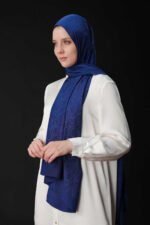 Monogram İmza Marineblauw Shiny Jacquard Sjaal - Afbeelding 2