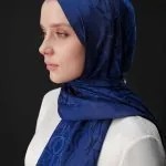 Glanzende jacquard sjaal marineblauw
