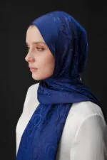 Glanzende jacquard sjaal marineblauw