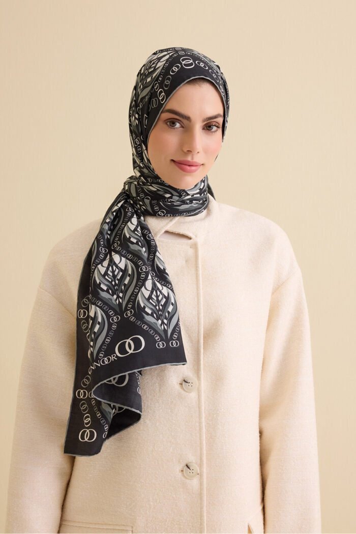 Lale Zwart-Wit Katoen Zijden Sjaal - Afbeelding 2