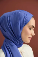 Zincir Kare Kobaltblauw Katoen-Zijden Sjaal