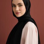 Zincir Kare Zwart Katoen-Zijden Sjaal