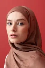 Zincir Kare Cognackleur Katoen-Zijden Sjaal