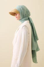 Dama Desen NijlGroen Naia Katoenen Sjaal - Afbeelding 2