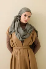Tencel-katoen-zijden sjaal khaki – Iman - Afbeelding 3