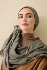 Tencel-katoen-zijden sjaal khaki – Iman - Afbeelding 2