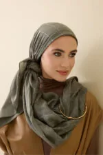 Tencel-katoen-zijden sjaal khaki – Iman
