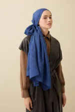 Tencel-katoen-zijden sjaal donkerblauw – Iman - Afbeelding 2