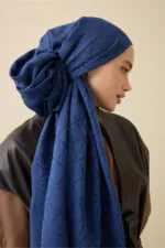 Tencel-katoen-zijden sjaal donkerblauw – Iman - Afbeelding 3