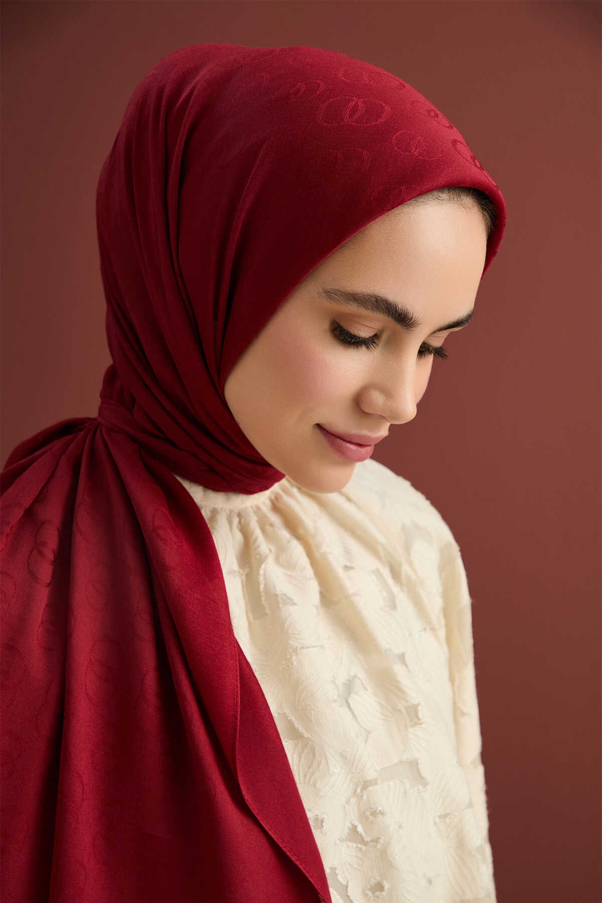 Evoto Chain Pattern Bordeaux Katoen-Zijde Sjaal - Afbeelding 1