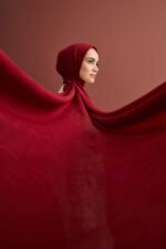 Chain Pattern Bordeaux Katoen-Zijde Sjaal - Afbeelding 3