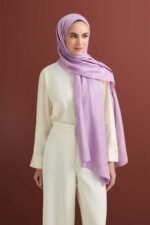 Chain Pattern Lavendelkleur Katoen-Zijde Sjaal - Afbeelding 2