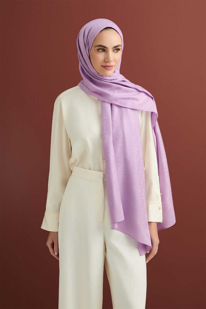 Chain Pattern Lavendelkleur Katoen-Zijde Sjaal - Afbeelding 2