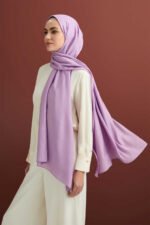 Chain Pattern Lavendelkleur Katoen-Zijde Sjaal - Afbeelding 3