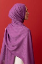 Chain Pattern Paars Katoen-Zijde Sjaal - Afbeelding 3