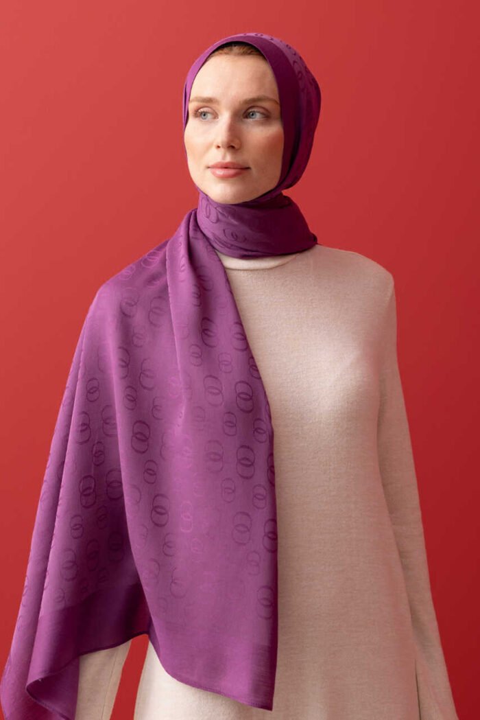Chain Pattern Paars Katoen-Zijde Sjaal - Afbeelding 2
